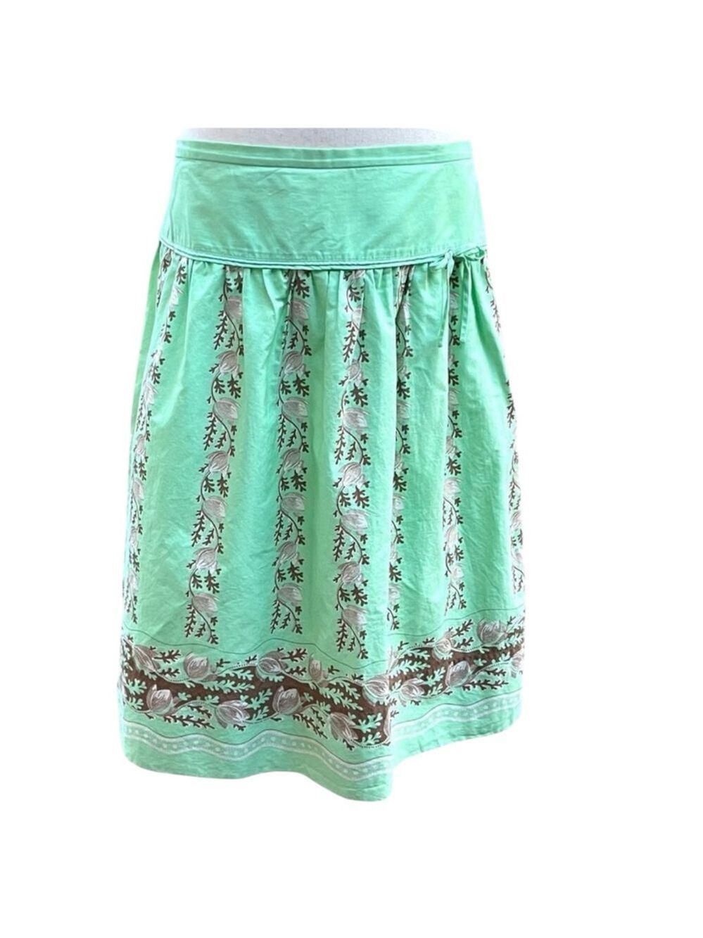 J.Crew Size 12 Mint Green Floral A-Line Cotton Skirt Boho Preppy Cottagecore - Picture 2 of 7
